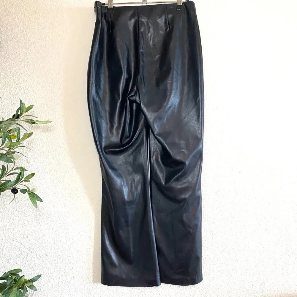 Aritzia Wilfred Elaine Pant Wide Leg Flared Vegan Leather Pants Black 8 - Picture 4 of 7